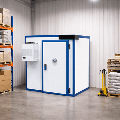 easy to build, DIY modular cold room in a warehouse