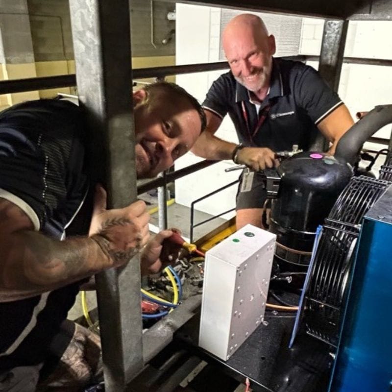 Climascope techs having fun on a commercial refrigeration job
